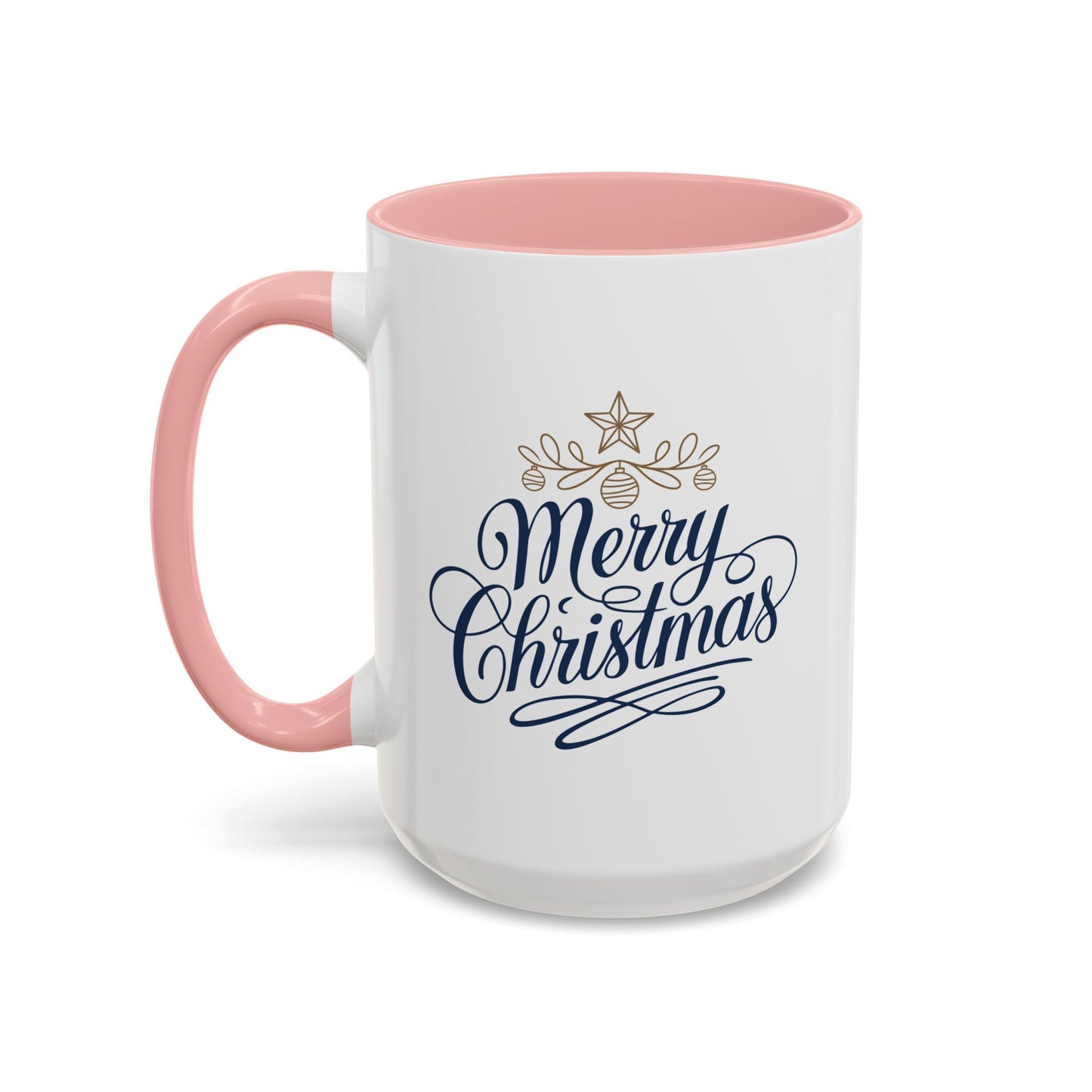 Christmas Mug - Merry Christmas Blue Text Gold Ornaments