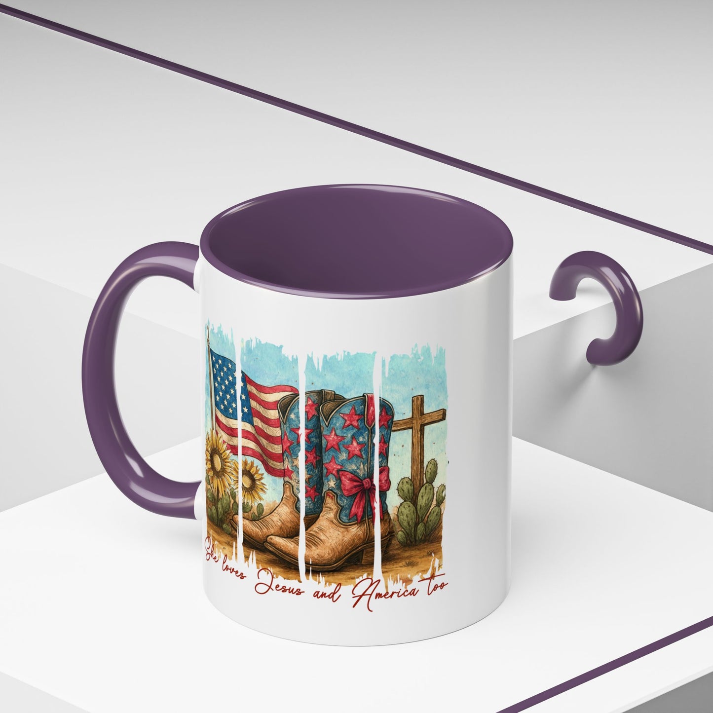 4th of July Mug - She Loves Jesus & America Too Boots