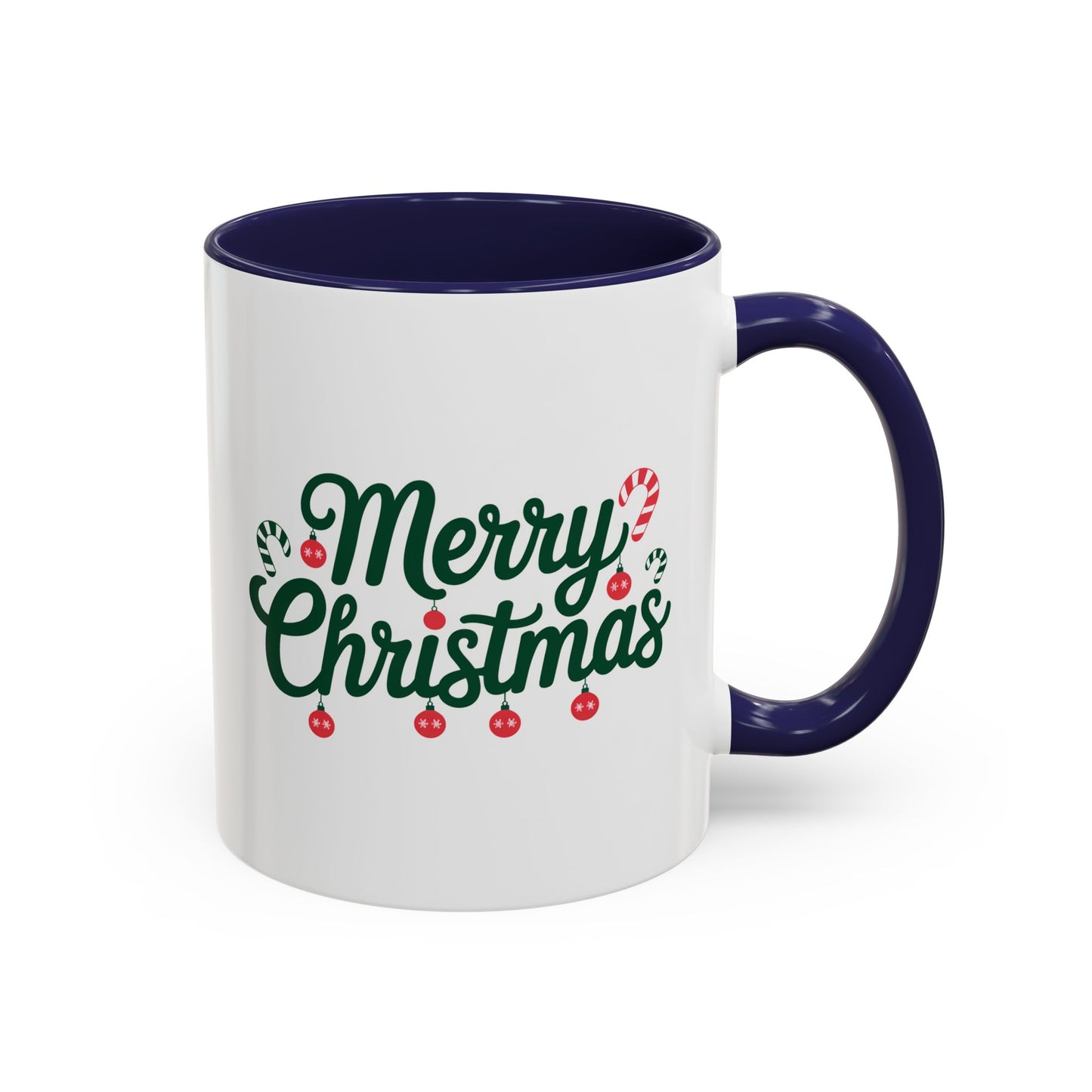 Christmas Mug - Merry Christmas Green Text Ornaments Candy Canes