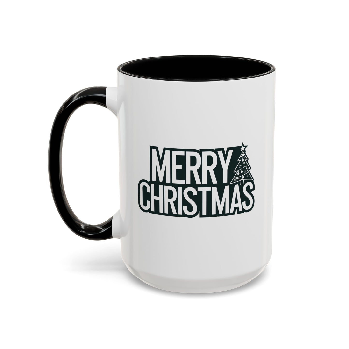 Christmas Mug - Merry Christmas White & Black Text Tree