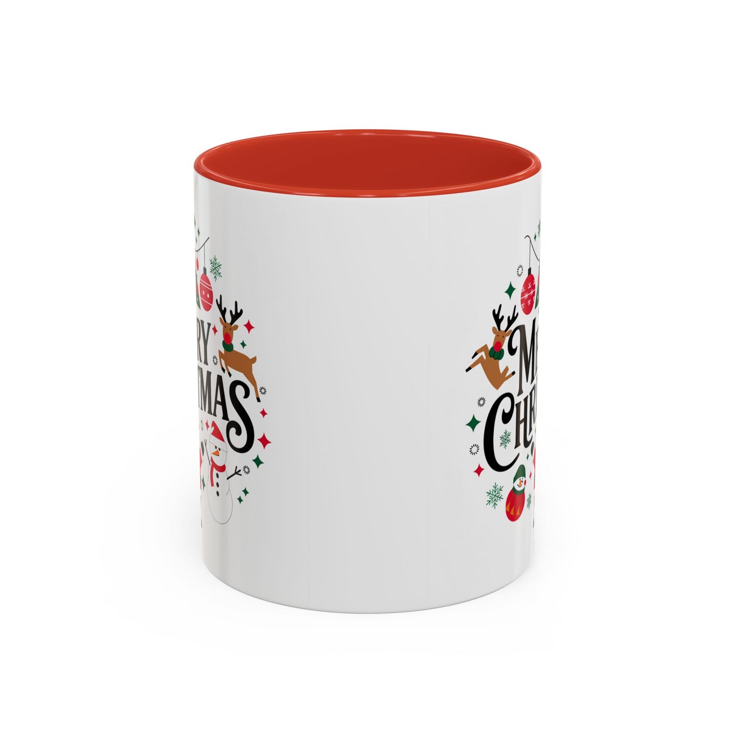 Christmas Mug - Merry Christmas Black Text Santa Reindeer Snowmen Ornaments