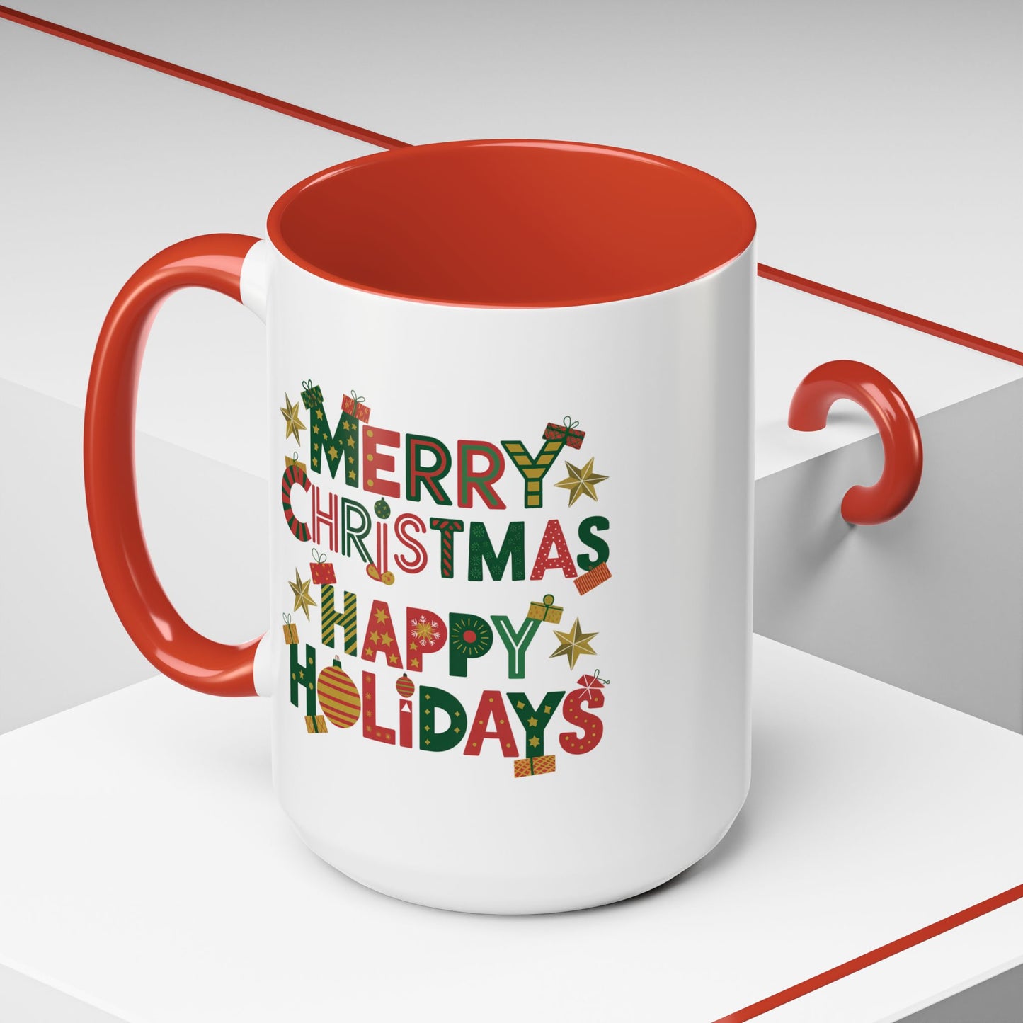 Christmas Mug - Merry Christmas Happy Holidays Decorative Text