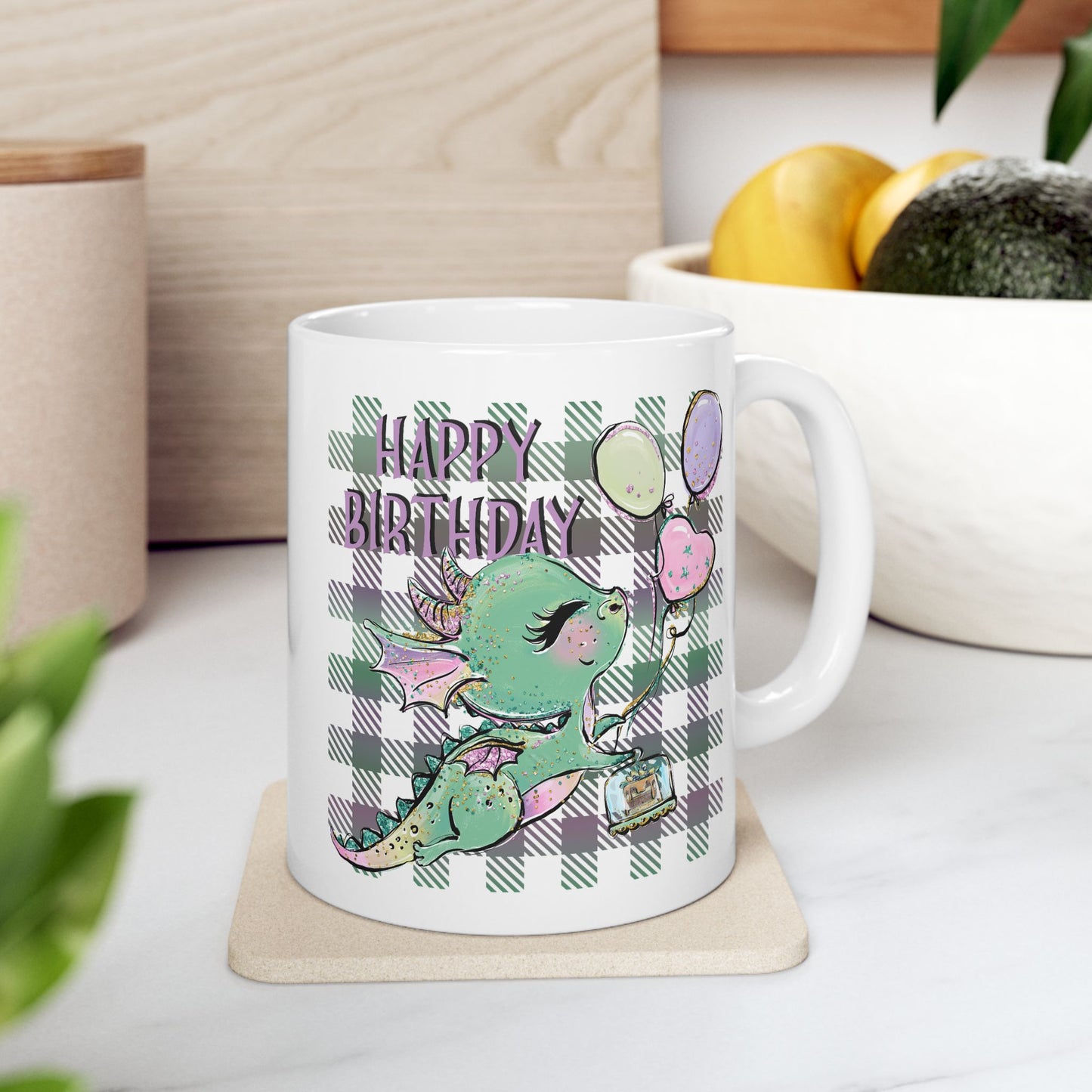 Birthday Mug - Happy Birthday Dragon With Balloons