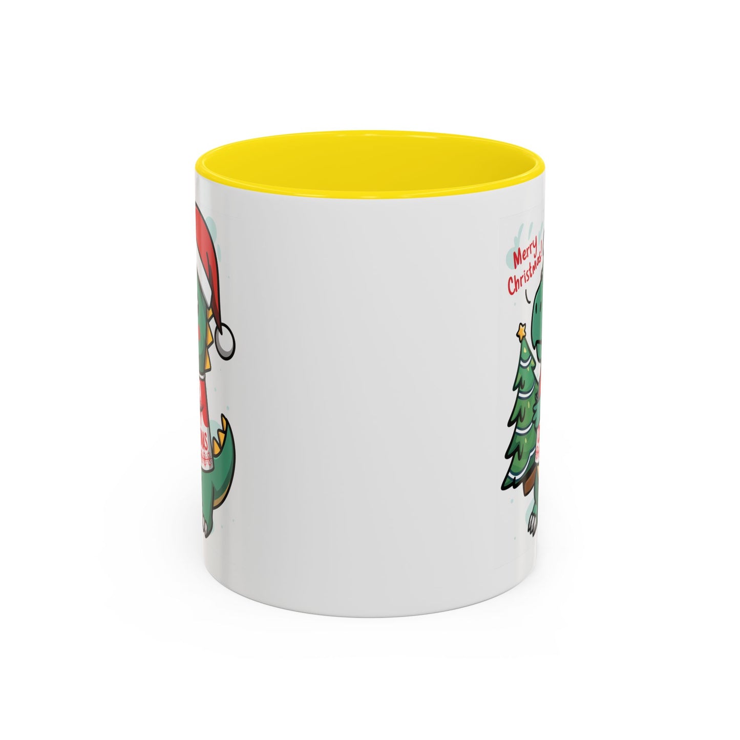 Christmas Mug - Merry Christmas Red Text Dinosaur Tree
