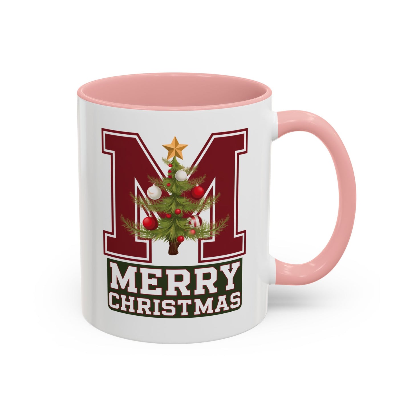 Christmas Mug - Merry Christmas White Green & Red College Text