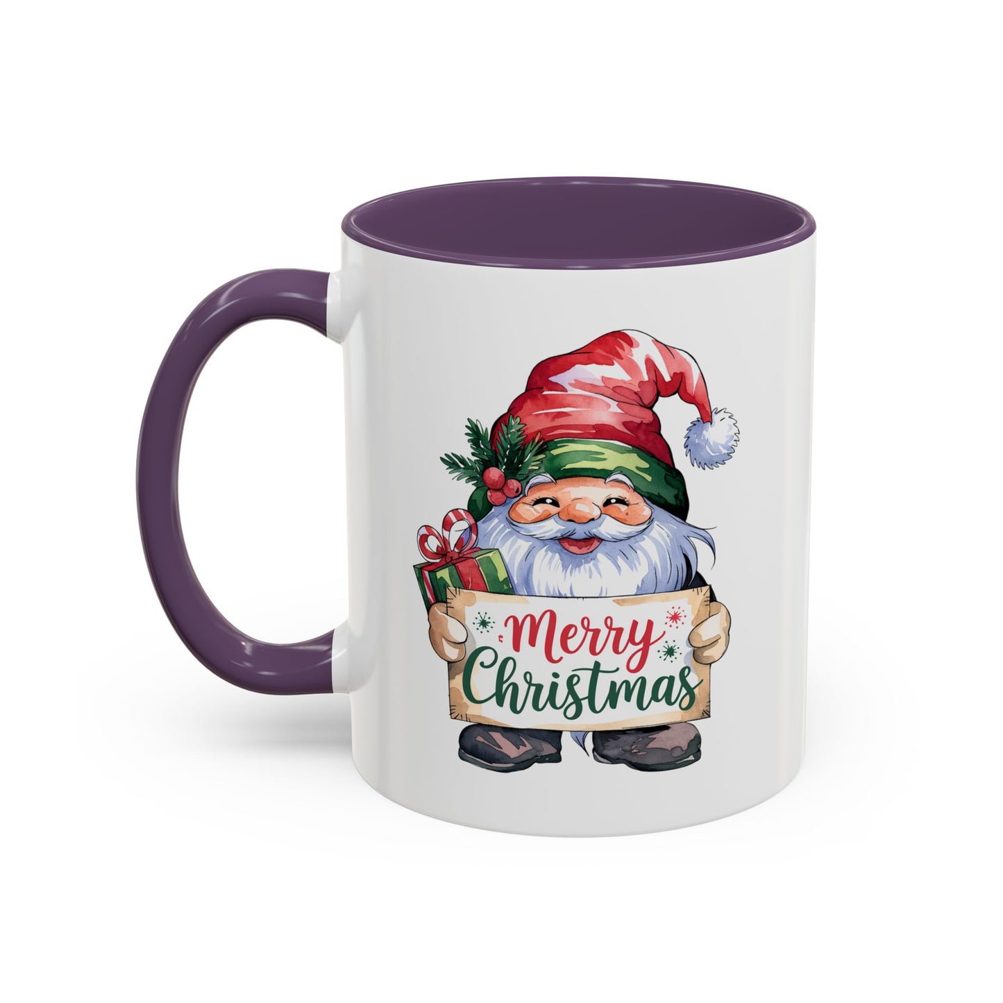 Christmas Mug - Merry Christmas Red & Green Text Gnome Present
