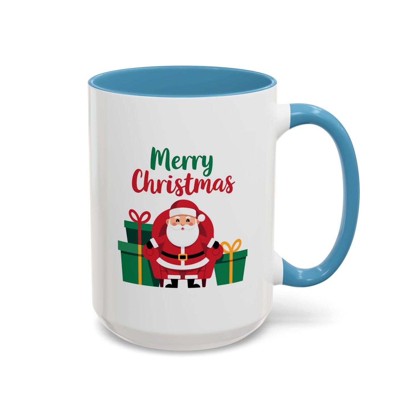 Christmas Mug - Merry Christmas Green & Red Text Santa Presents