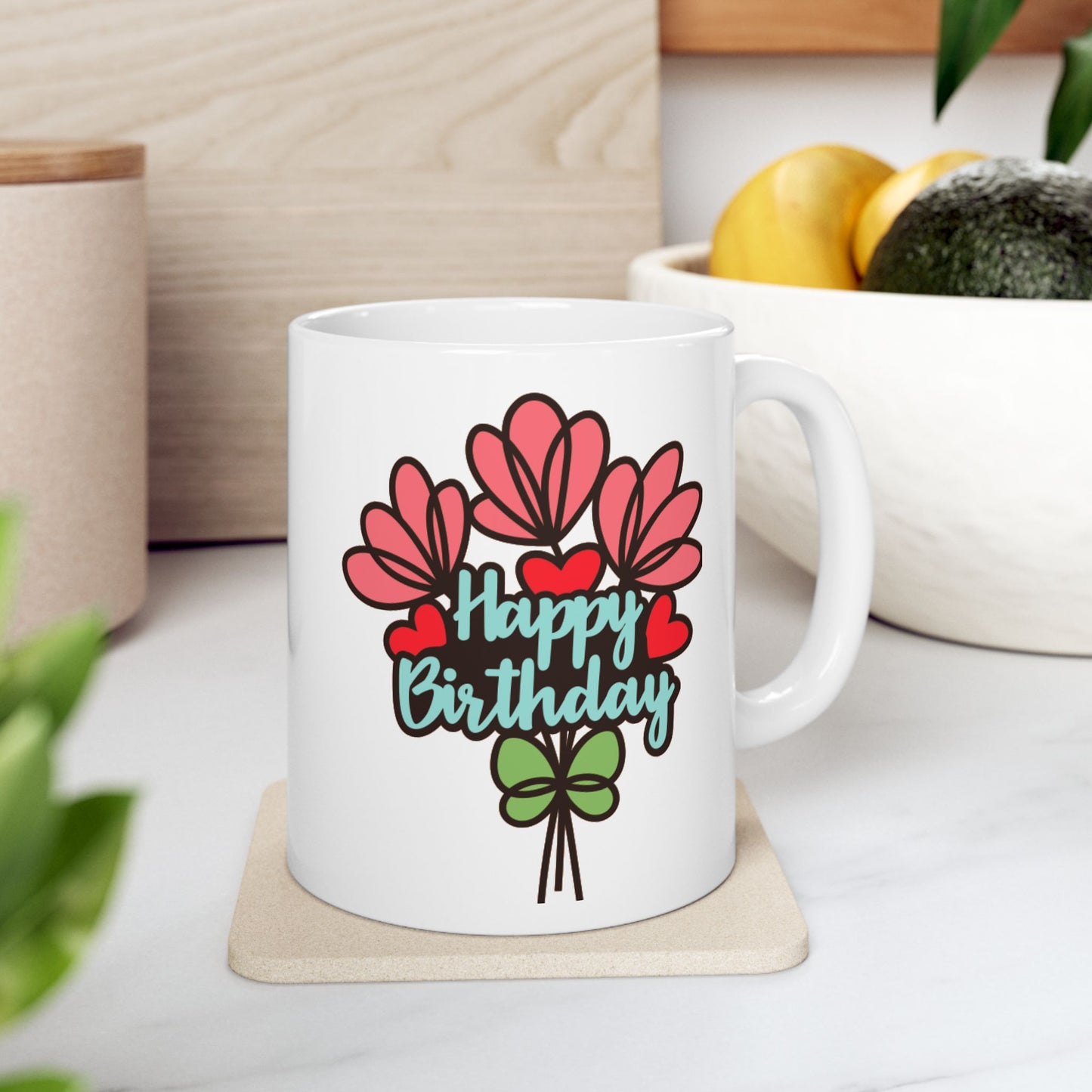 Birthday Mug - Flower Bouquet Hearts