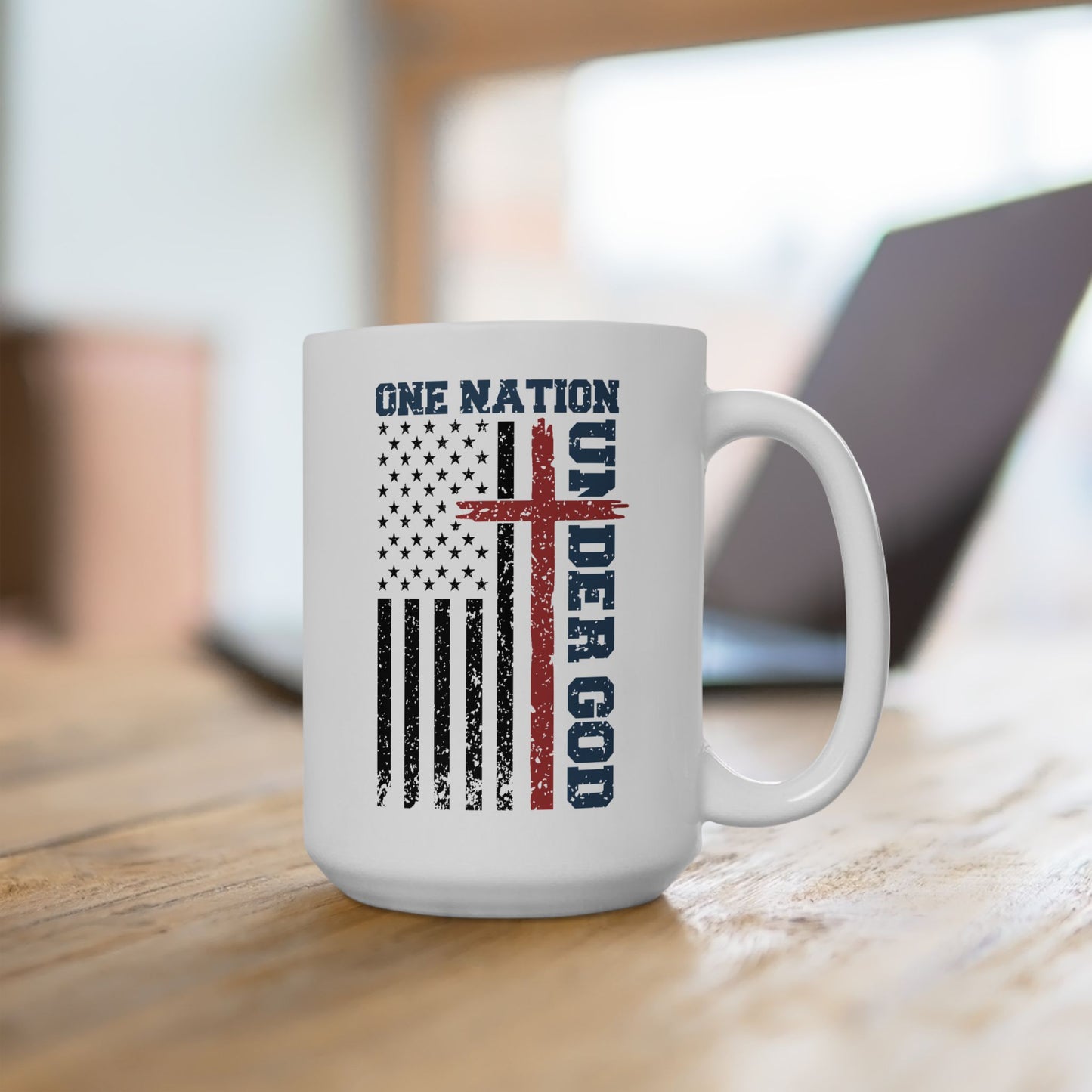 4th of July Mug - One Nation Under God Flag Cross