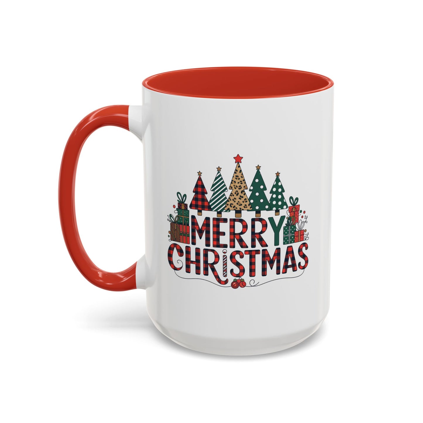 Christmas Mug - Merry Christmas Tartan Text Trees Presents