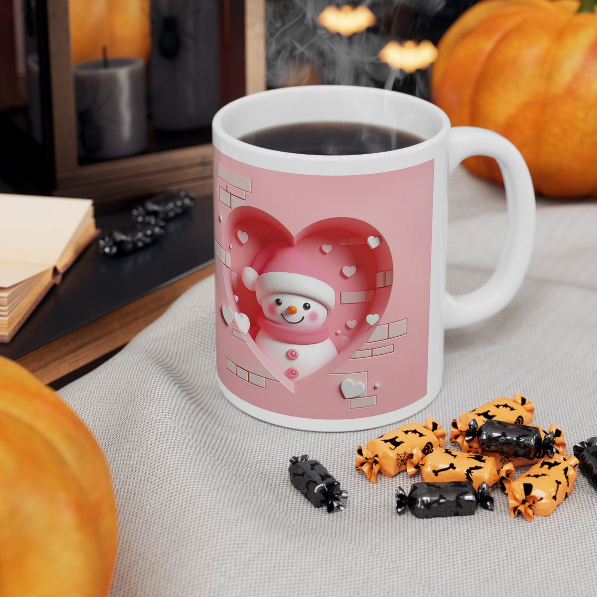 Chirstmas Mug - Pink Snowman Heart