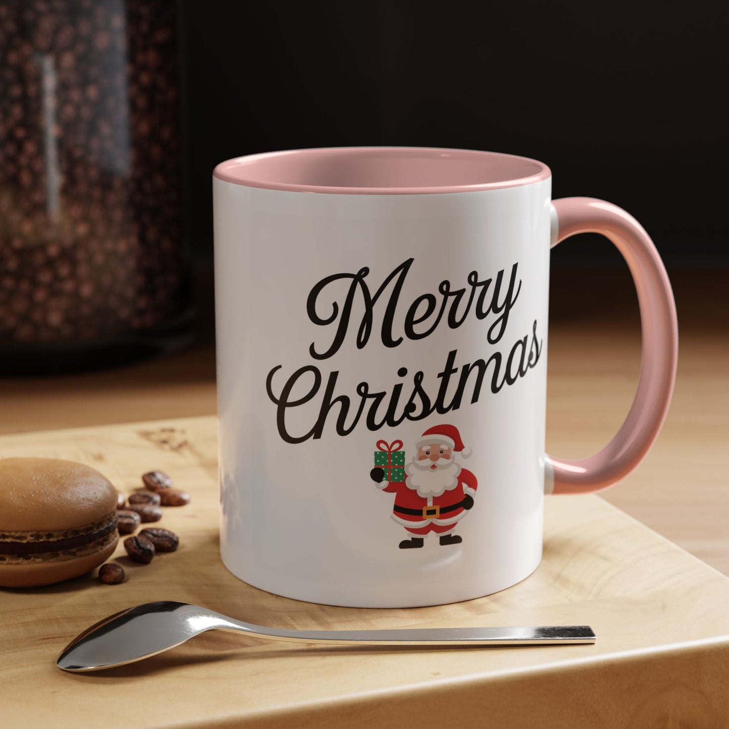 Christmas Mug - Merry Christmas Black Text Santa Present