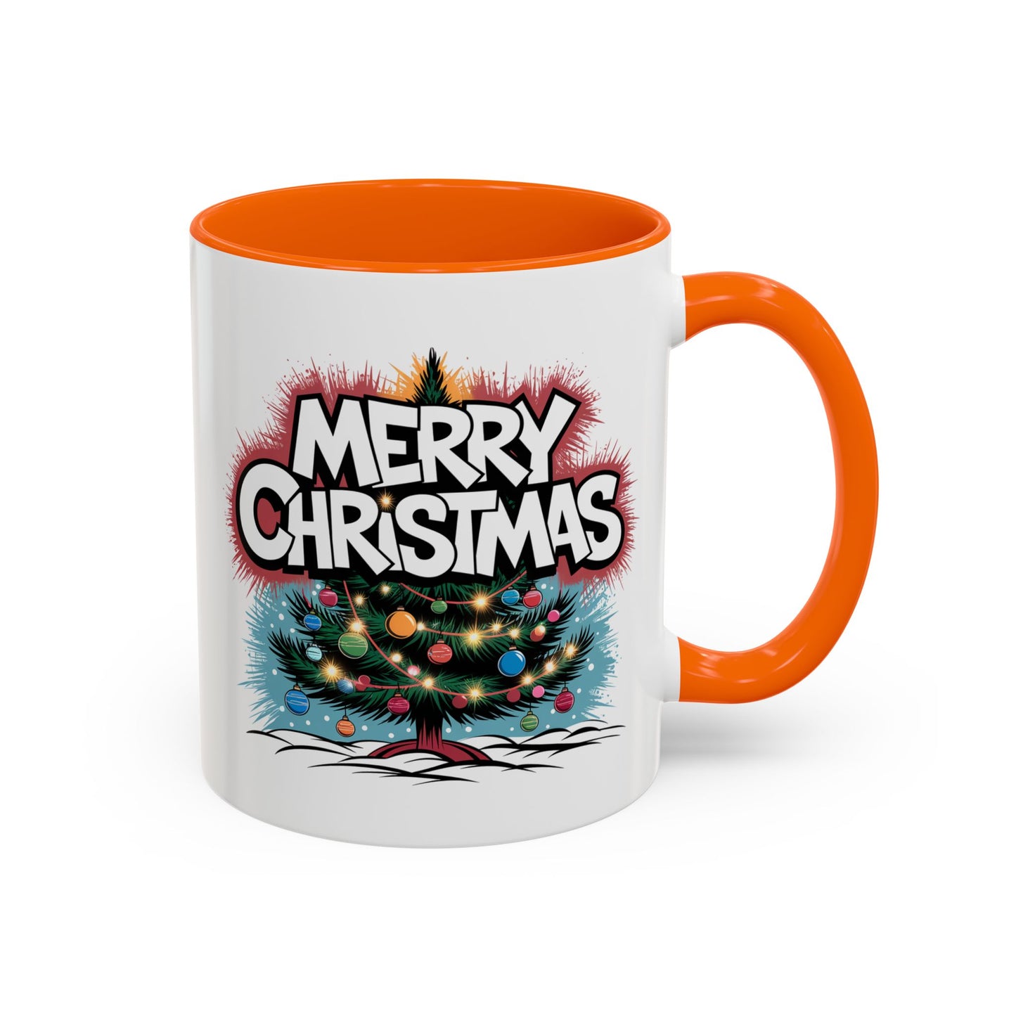 Christmas Mug - Merry Christmas White & Red Text Tree Lights