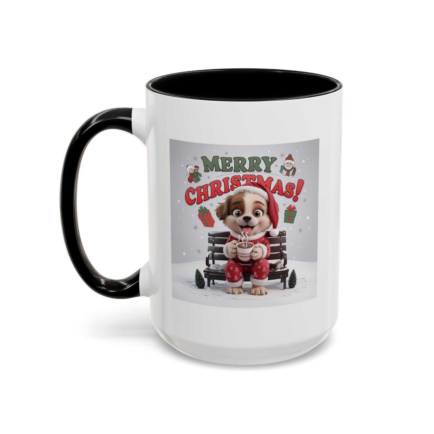 Christmas Mug - Merry Christmas Red Text Puppy Red Top