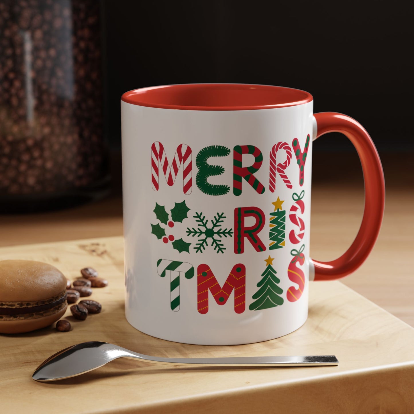 Christmas Mug - Merry Christmas Red Green & Gold Decorative Text