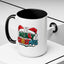 Christmas Mug - Merry Christmas Green Red Yellow and Blue Text Red Hats