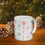 Christmas Mug - Green Yellow & Red Snowflakes Pattern