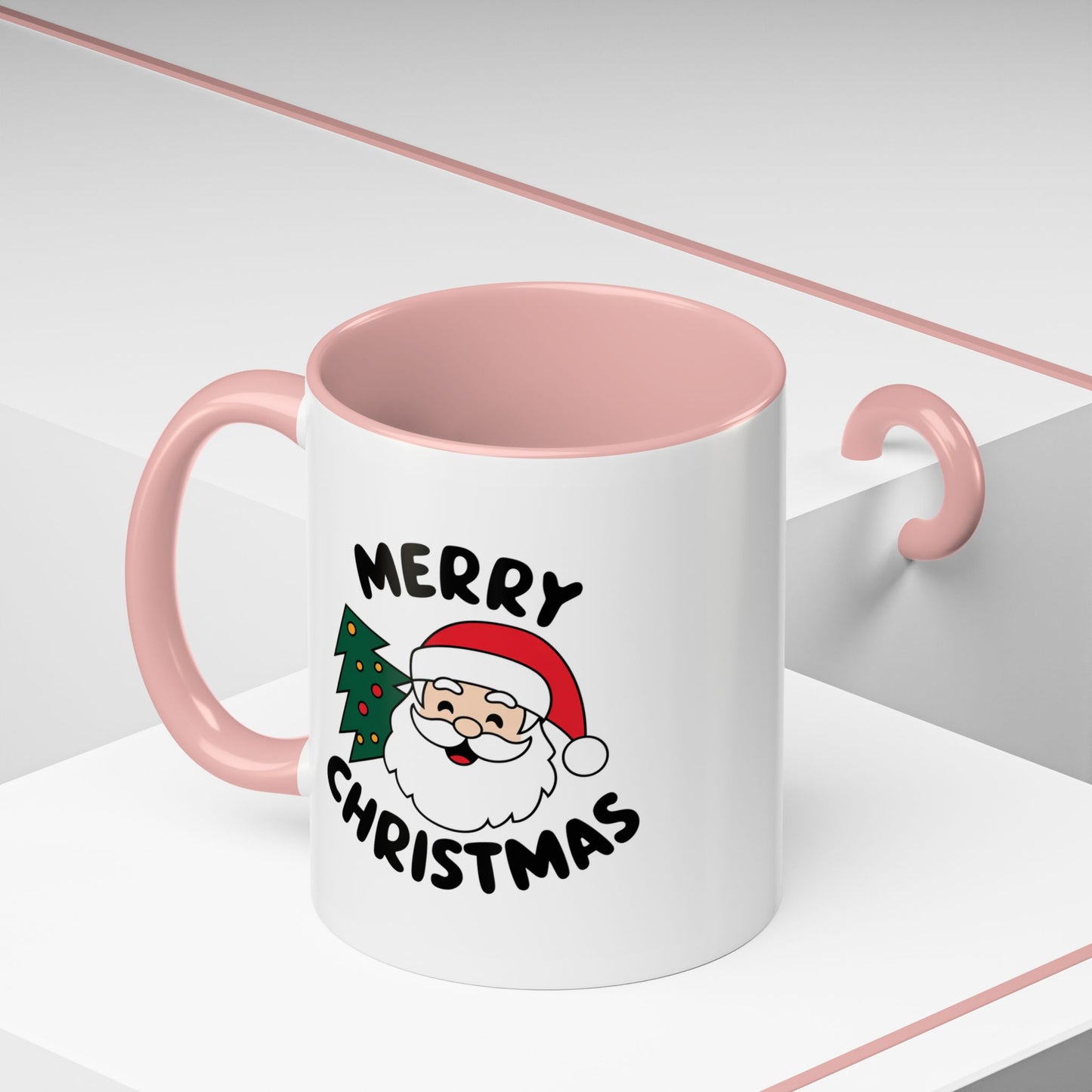Christmas Mug - Merry Christmas Black Text Santa Tree