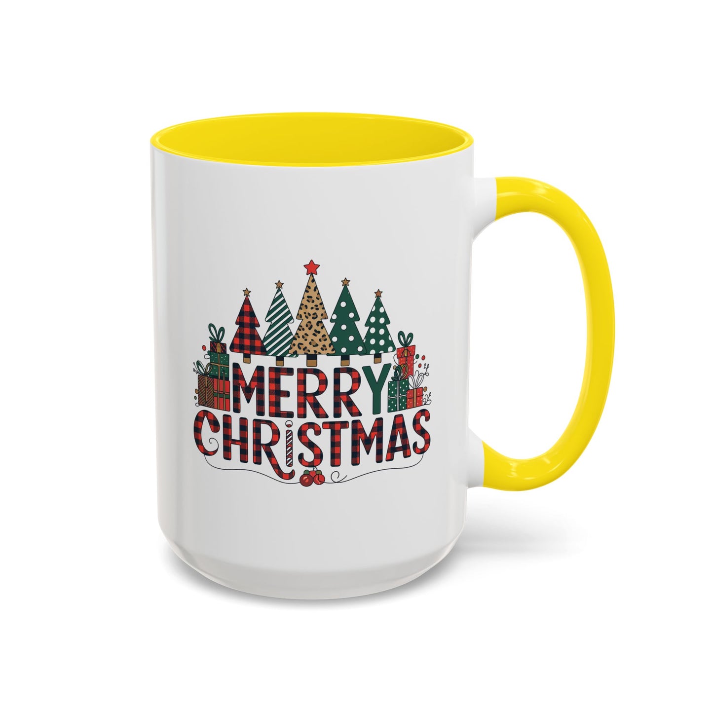 Christmas Mug - Merry Christmas Tartan Text Trees Presents