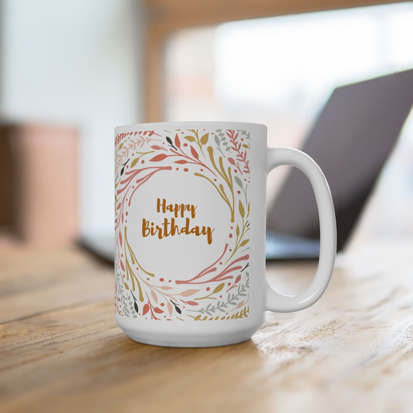 Birthday Mug - Happy Birthday Floral Circle