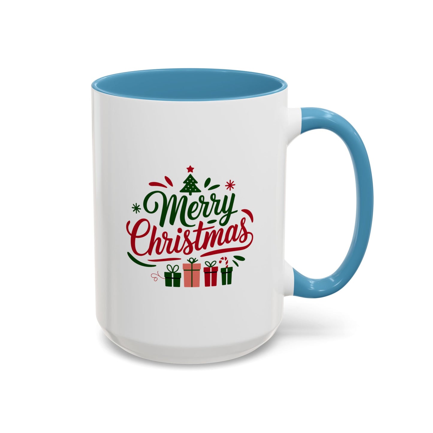 Christmas Mug - Merry Christmas Green & Red Text Tree Snowflakes Presents