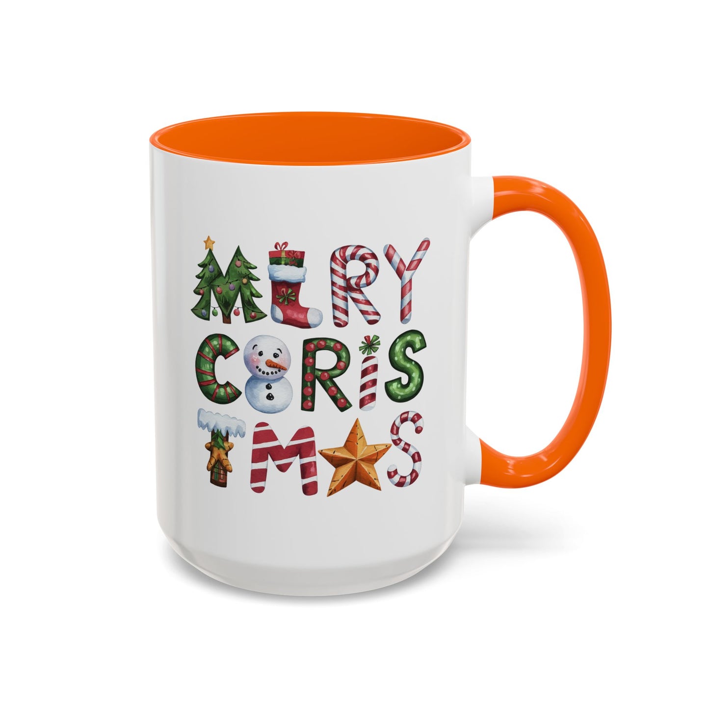 Christmas Mug - Merry Christmas Green Red & Gold Patterned Text