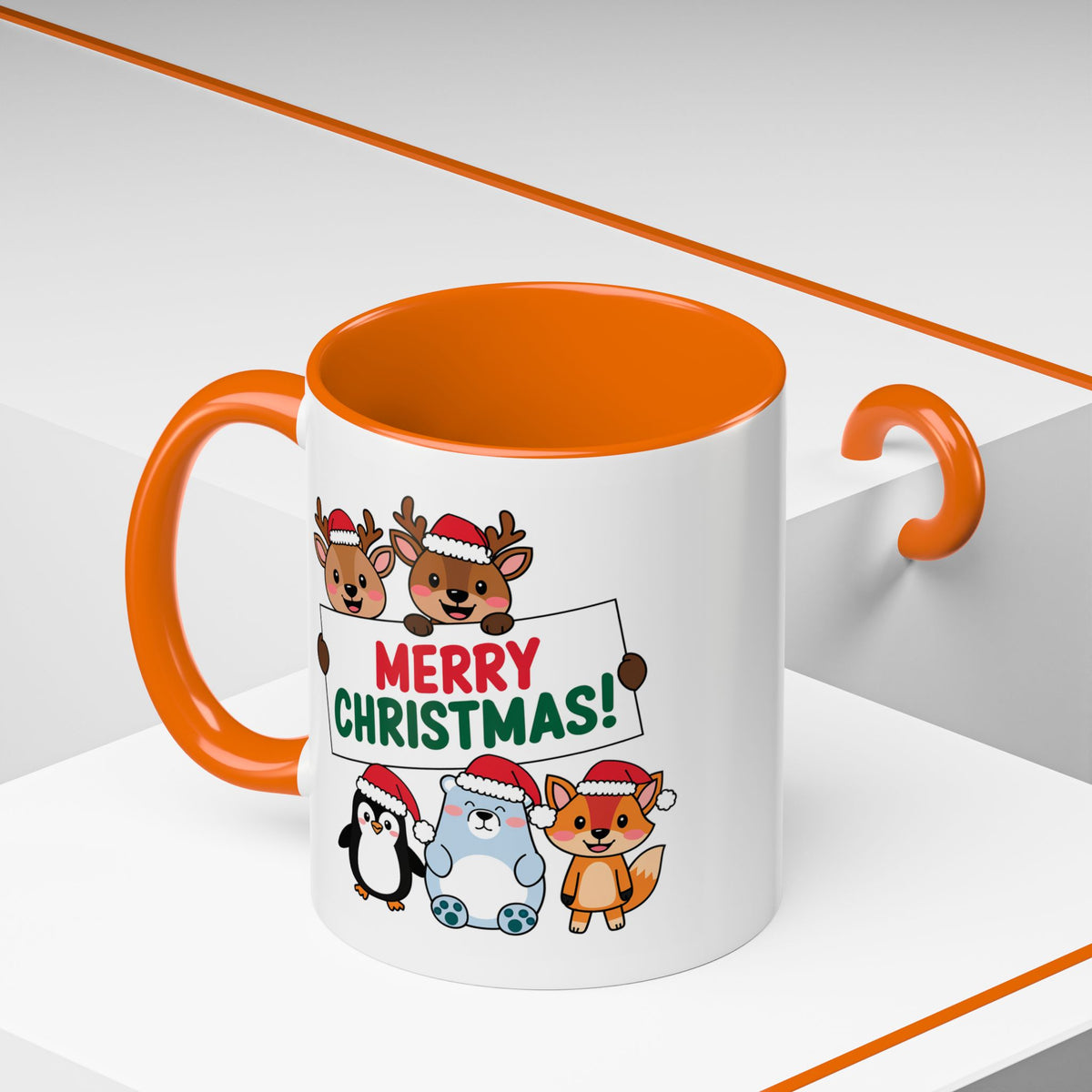 Christmas - Merry Christmas Red & Green Text Reindeer Penguin Bear Fox