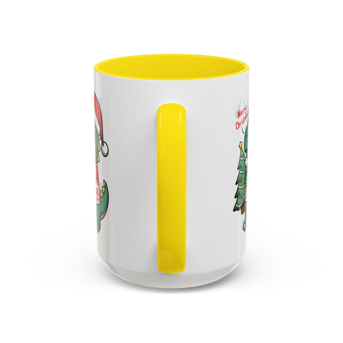 Christmas Mug - Merry Christmas Red Text Dinosaur Tree