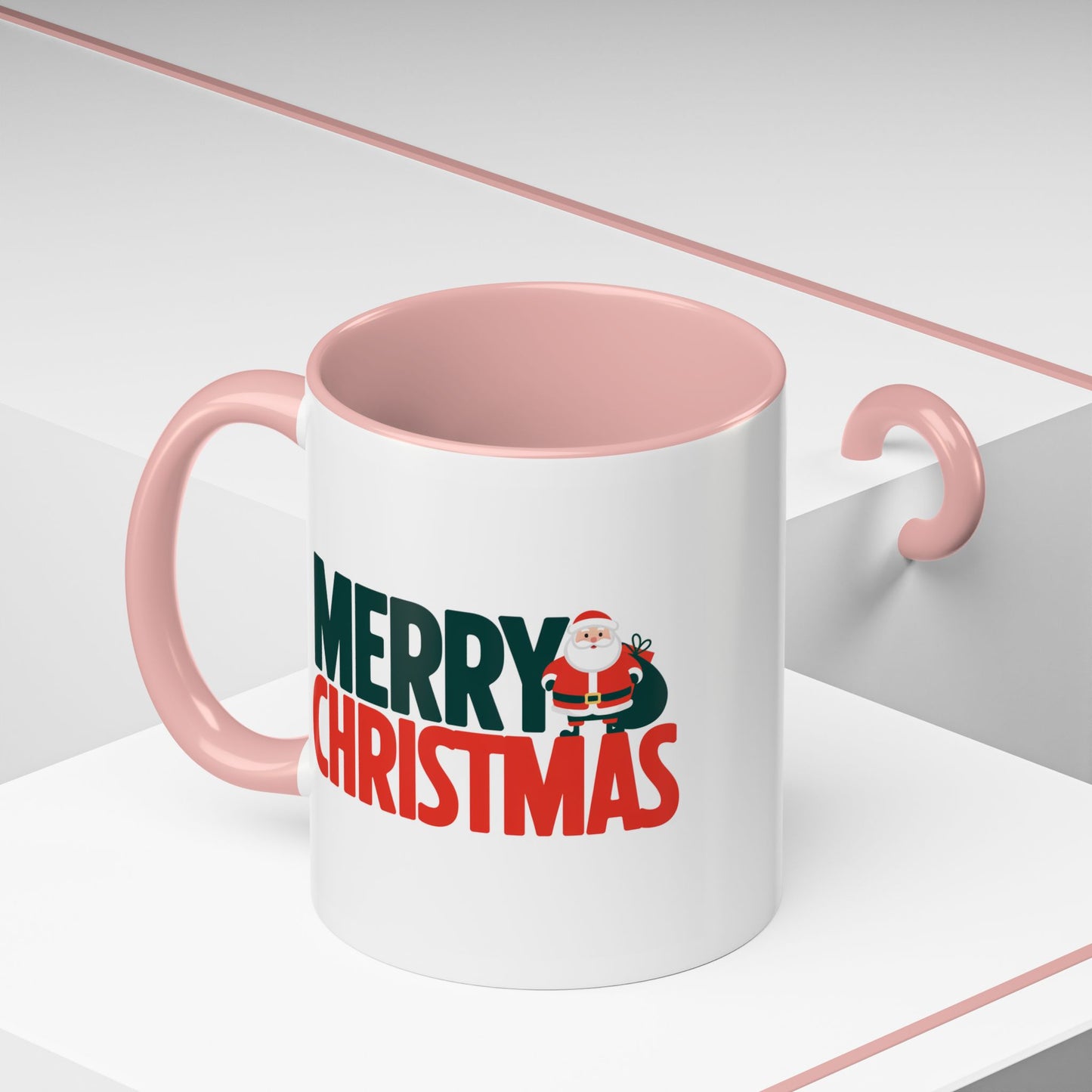 Christmas Mug - Merry Christmas Green & Red Text Santa Bag