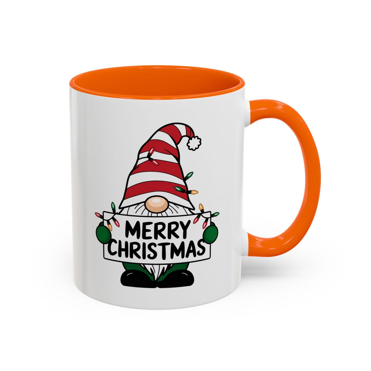 Christmas Mug - Merry Christmas Black Text Gnome Lights