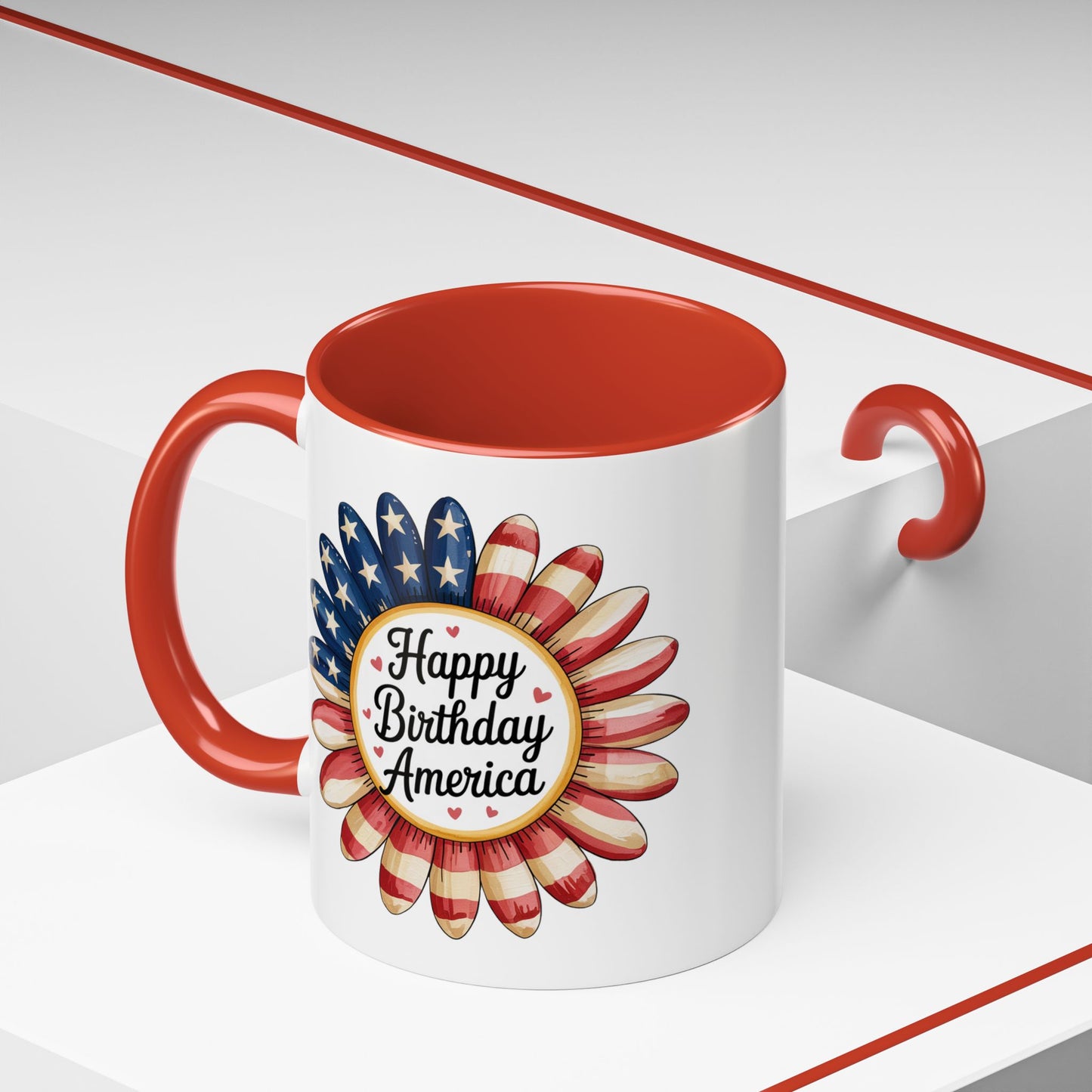 4th of July Mug - Happy Birthday America Sunflower