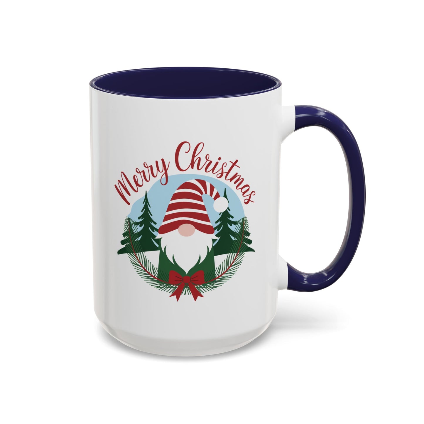 Christmas Mug - Merry Christmas Red Text Gnome Bow Tree