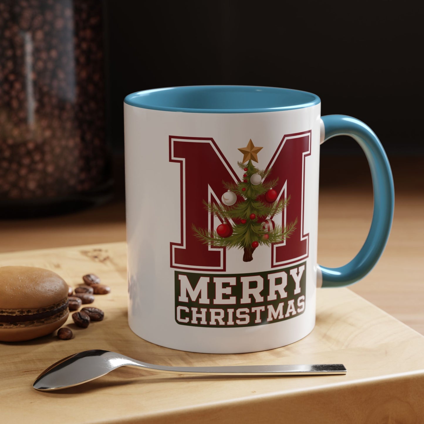 Christmas Mug - Merry Christmas White Green & Red College Text