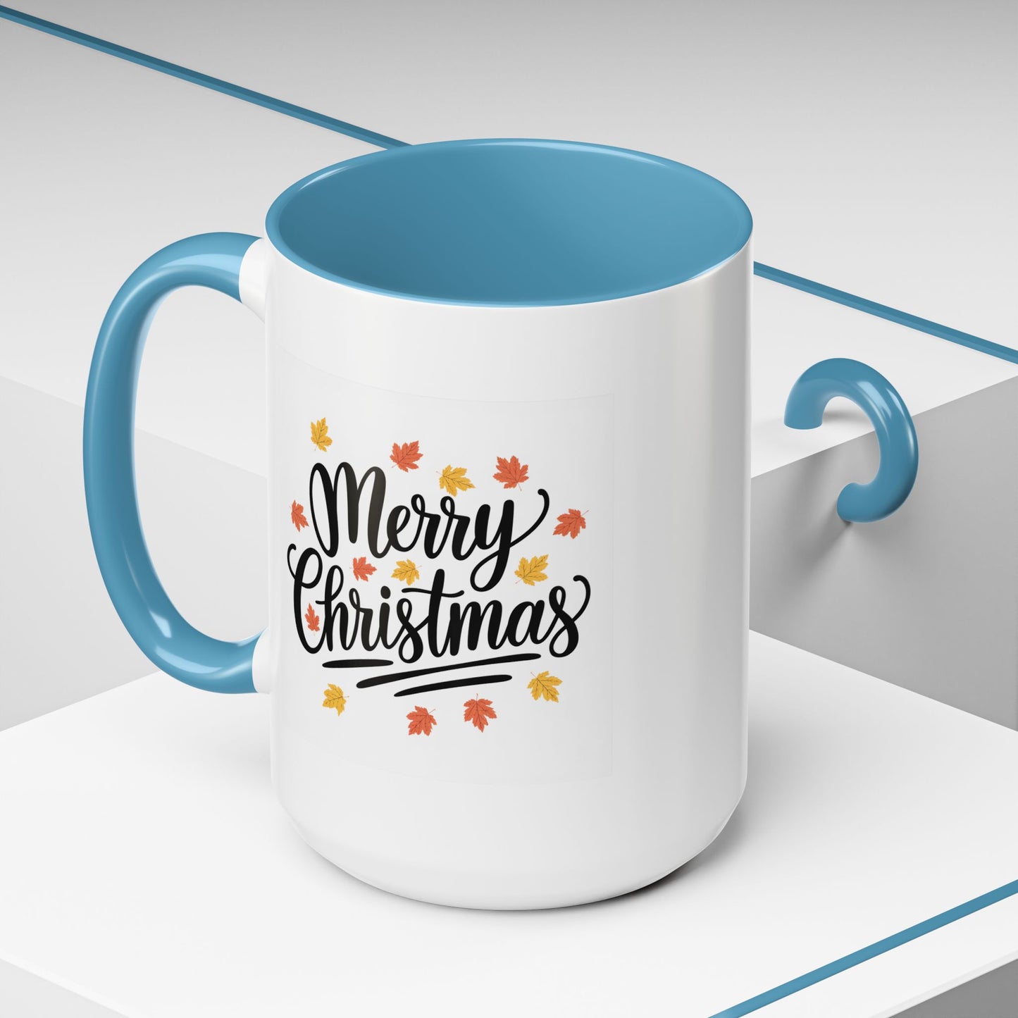 Christmas Mug - Merry Christmas Black Text Fall Leaves