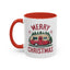 Christmas Mug - Merry Christmas Maroon Text Camper Trees Snowflakes
