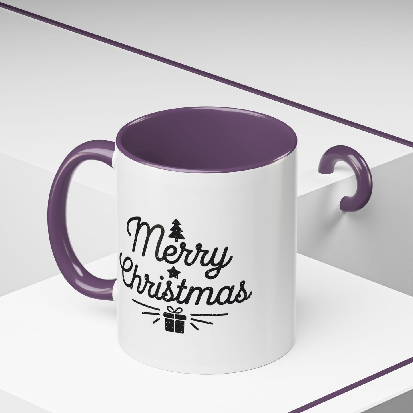 Christmas Mug - Merry Christmas Black Text Tree Star Present