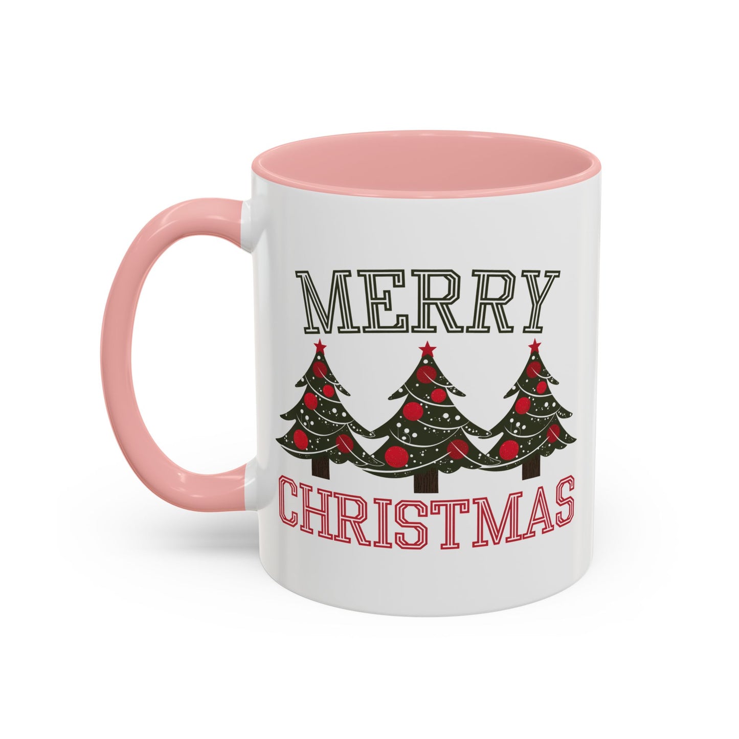 Christmas Mug - Merry Christmas Green & Red Text Decorative Trees
