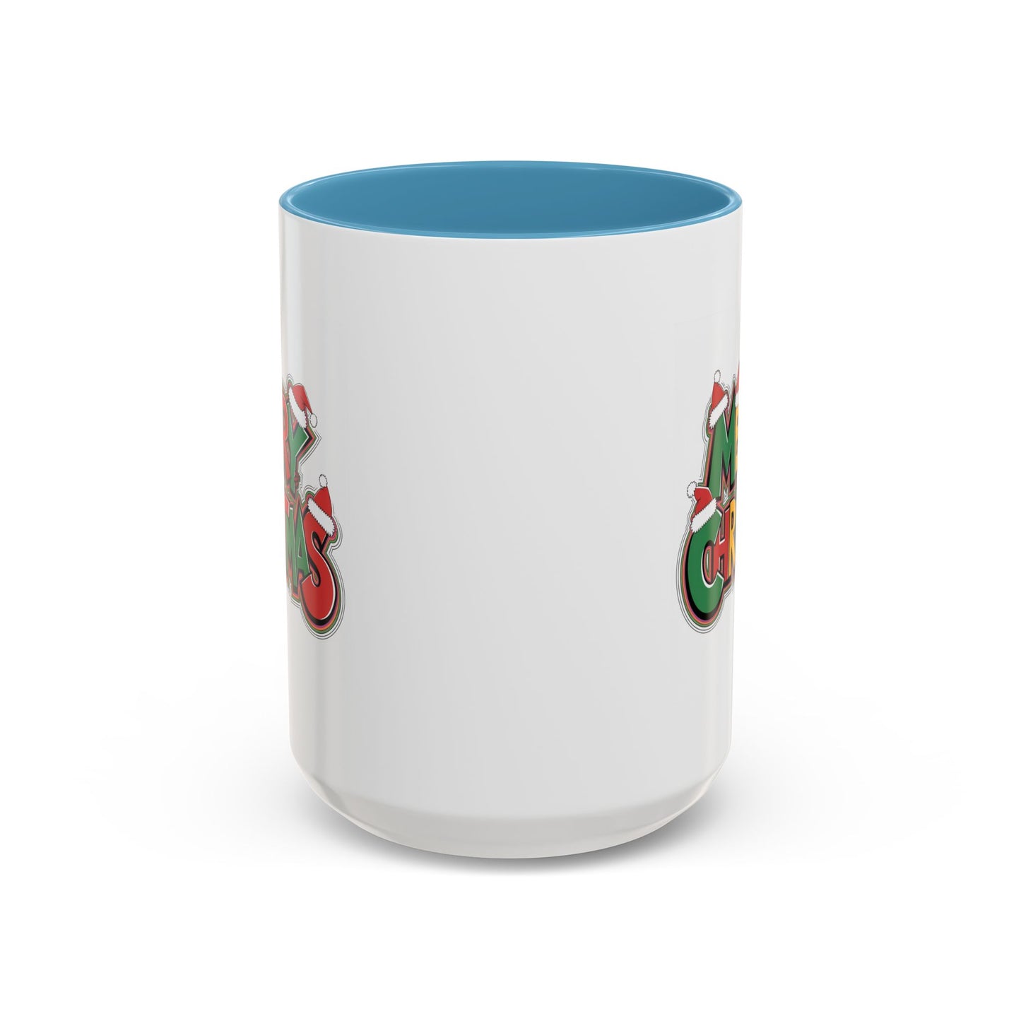 Christmas Mug - Merry Christmas Green Yellow & Red Text Hats