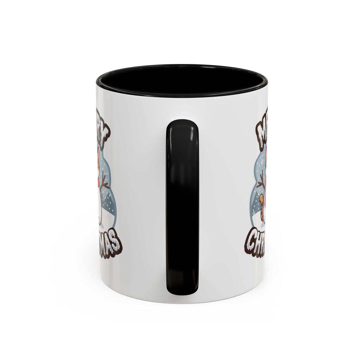 Christmas Mug - Merry Christmas Black & White Text Snowman Cat