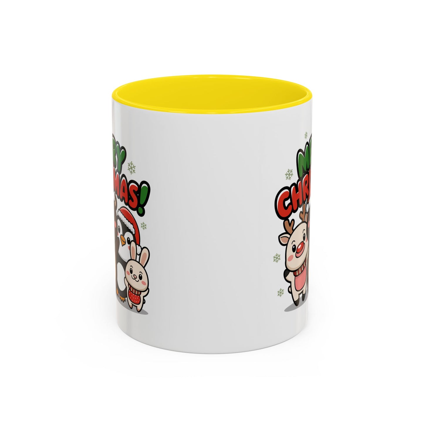 Christmas Mug - Merry Christmas Green & Red Text Cute Animals