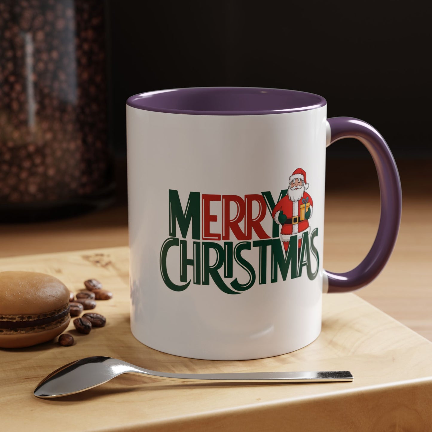 Christmas Mug - Merry Christmas Green & Red Text Santa Present