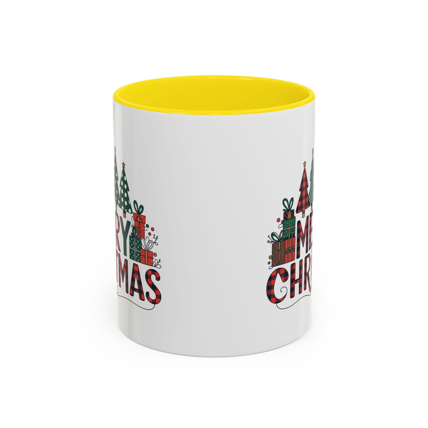 Christmas Mug - Merry Christmas Tartan Text Trees Presents