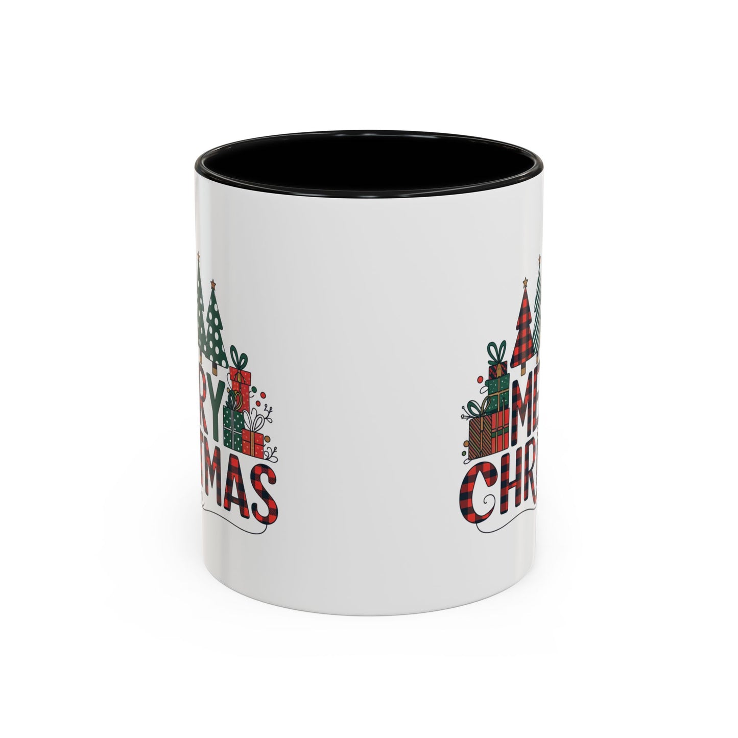 Christmas Mug - Merry Christmas Tartan Text Trees Presents