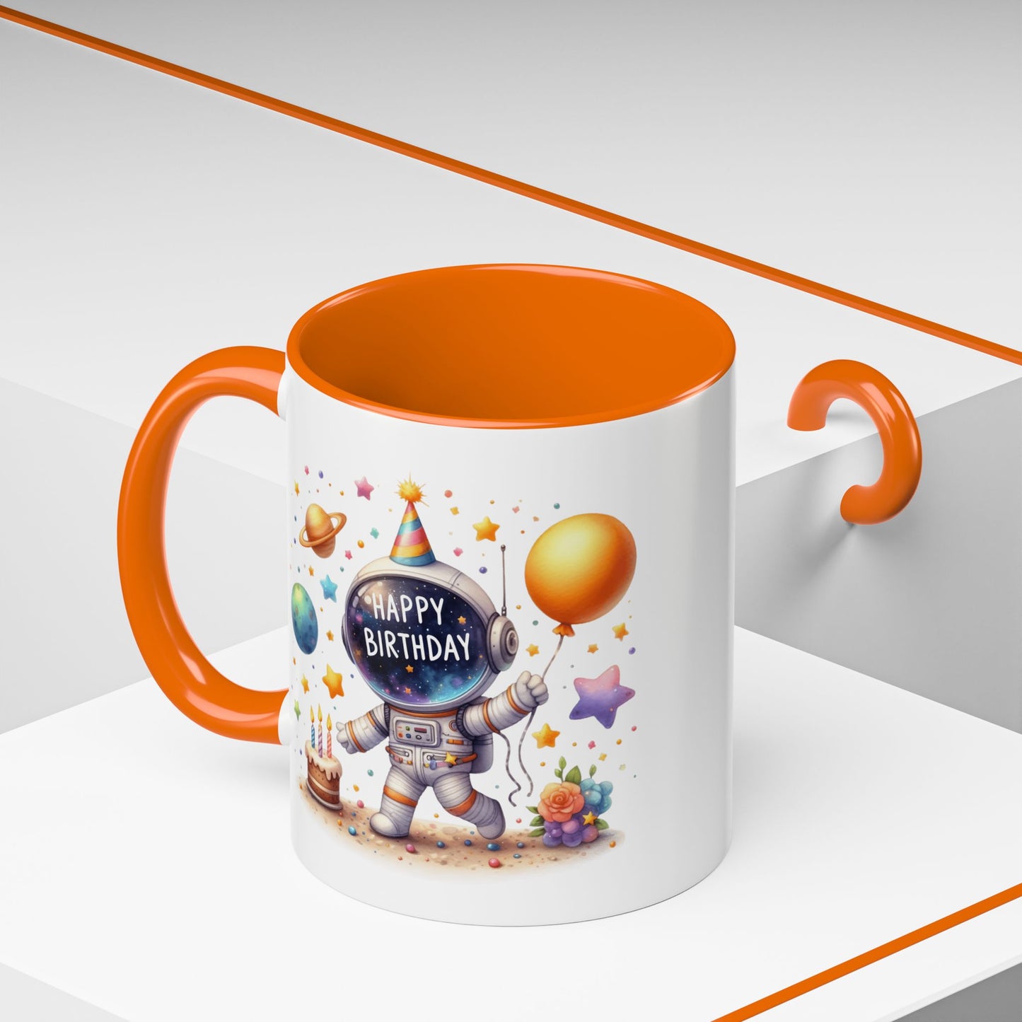 Birthday Mug - Happy Birthday Astronaut, Cake & Balloon