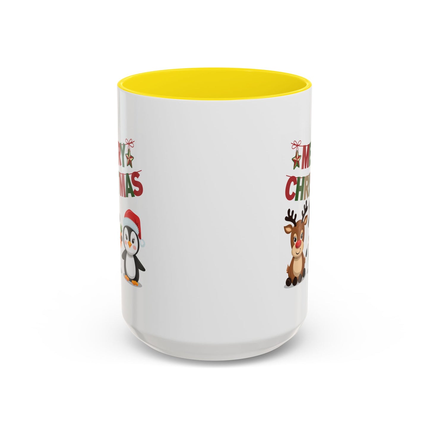 Christmas Mug - Red Green & Gold Text Reindeer Snowman Penguin