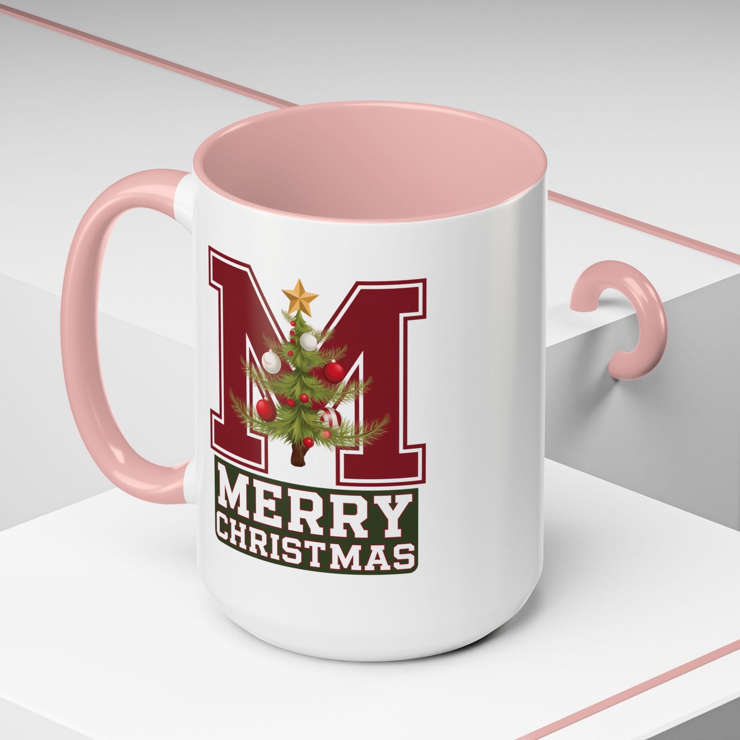 Christmas Mug - Merry Christmas White Green & Red College Text