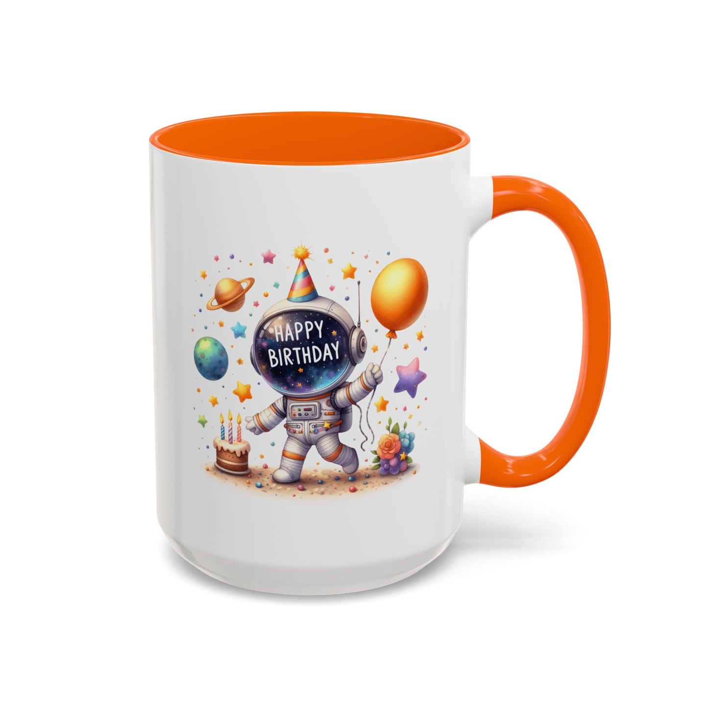 Birthday Mug - Happy Birthday Astronaut, Cake & Balloon