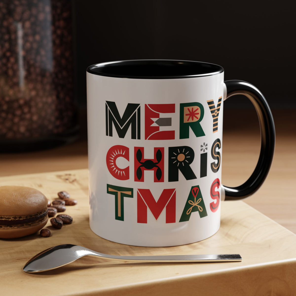 Christmas - Merry Christmas Black Red Green Patterned Text