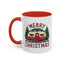 Christmas Mug - Merry Christmas Maroon Text Camper Trees