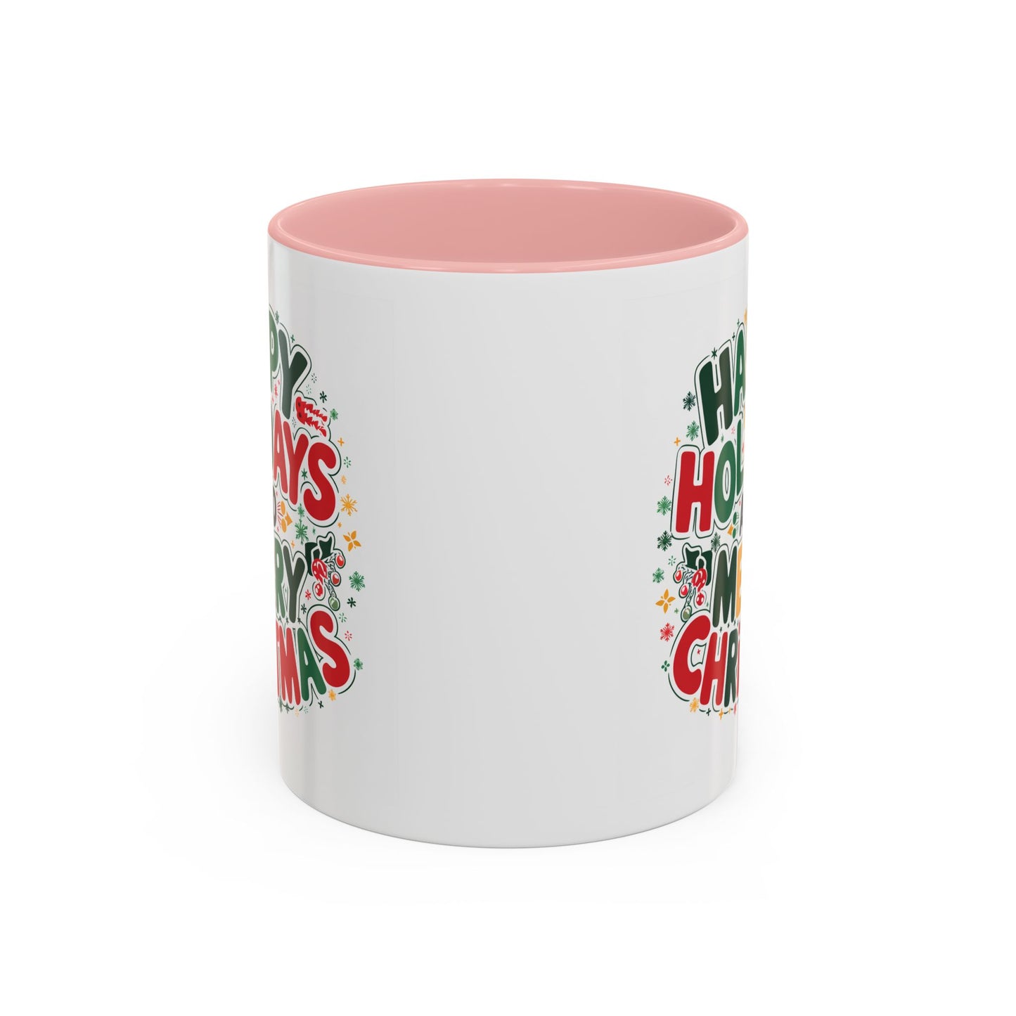Christmas Mug - Happy Holidays and Merry Christmas Blue Green Yellow Red Text